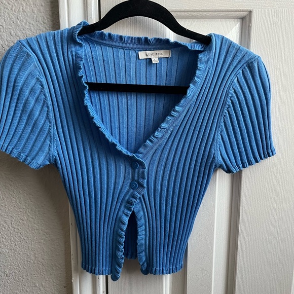 Love Tree Blue Ribbed Button-Up Cardigan - Picture 1 of 4